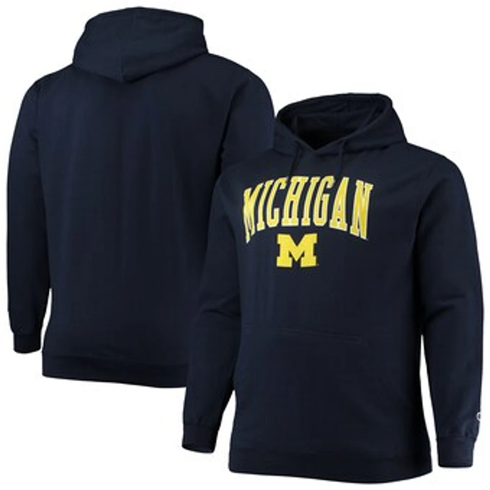 Men's Champion Navy Michigan Wolverines Big & Tall Arch Over Logo Powerblend Pullover Hoodie