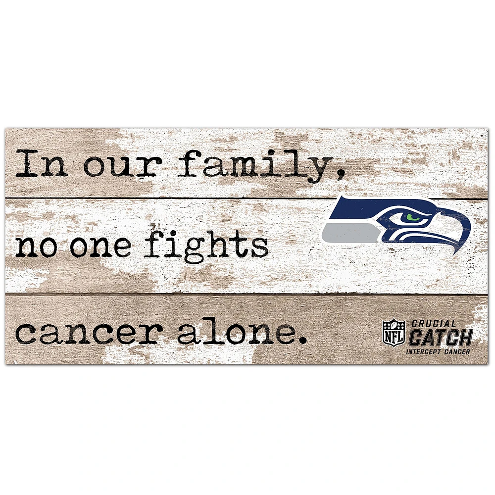 Seattle Seahawks NFL Crucial Catch 6'' x 12'' In Our Family No One Fights Cancer Alone Sign