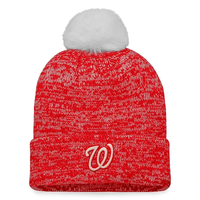 Women's Fanatics Red/White Washington Nationals Iconic Cuffed Knit Hat with Pom