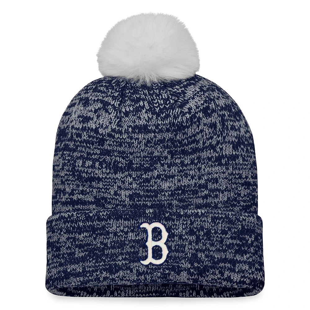 Women's Fanatics Navy/White Boston Red Sox Iconic Cuffed Knit Hat with Pom