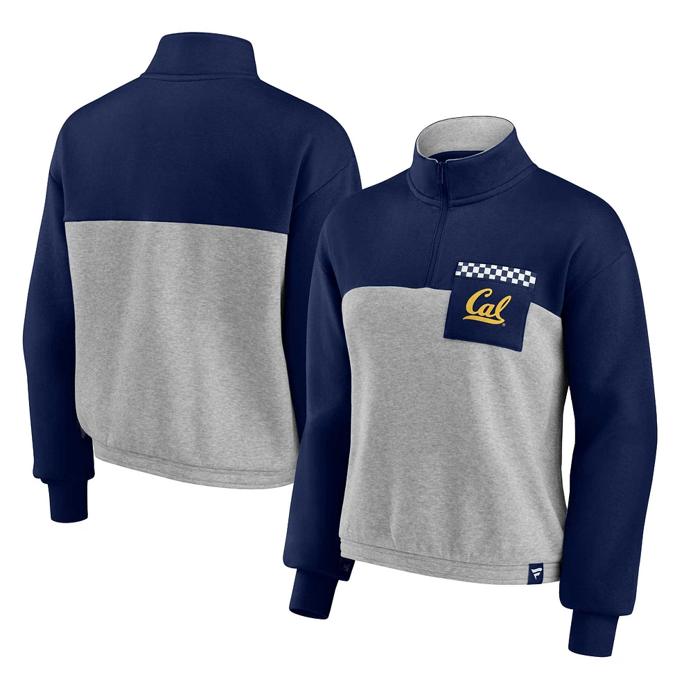 Women's Fanatics Navy/Heathered Gray Cal Bears Sideline to Colorblock Quarter-Zip Jacket