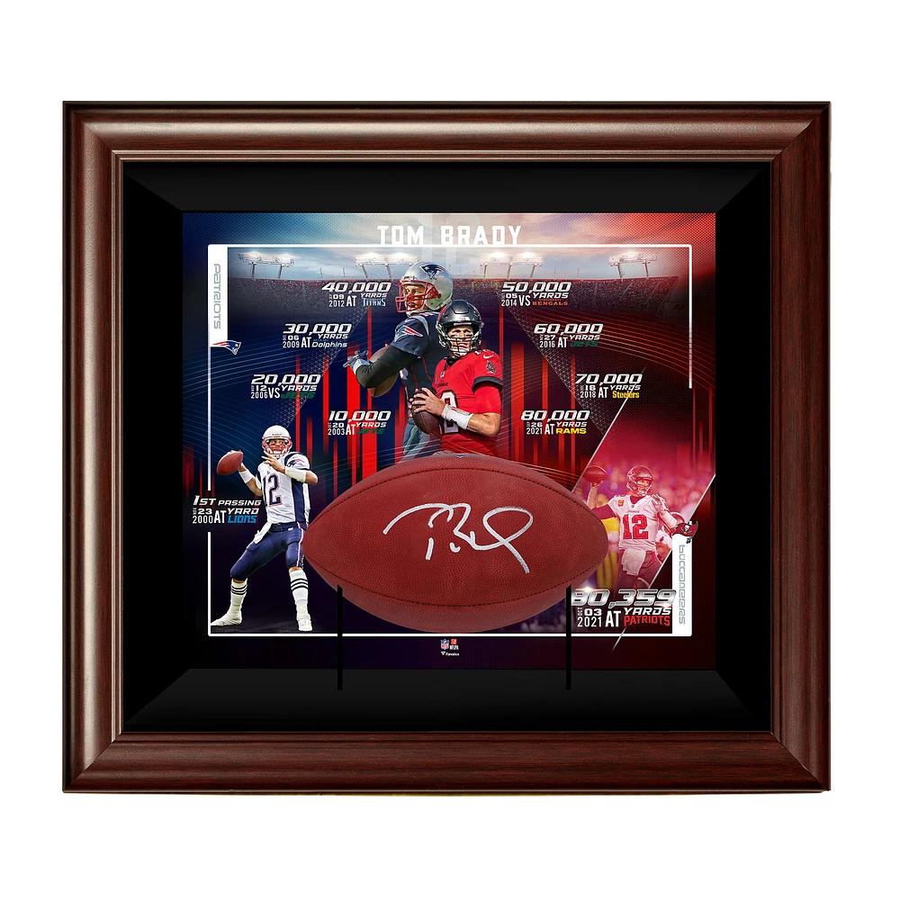 Tom Brady Tampa Bay Buccaneers 28" x 25" x 8" NFL All-Time Passing Yards Record Shadowbox with Autographed Duke Pro Football