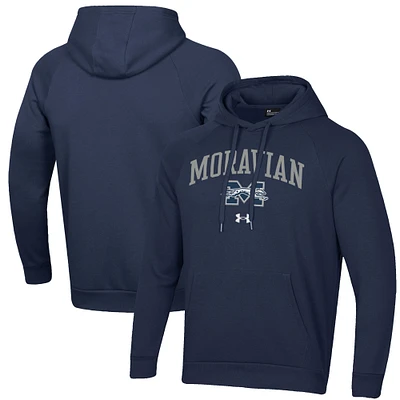 Men's Under Armour Navy Moravian Greyhounds All Day Fleece Pullover Hoodie