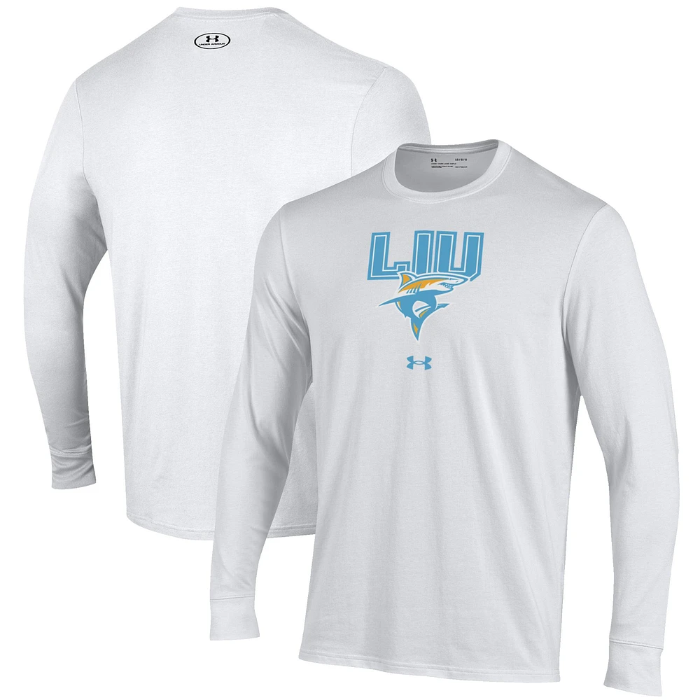 Men's Under Armour White LIU Sharks Performance Long Sleeve T-Shirt