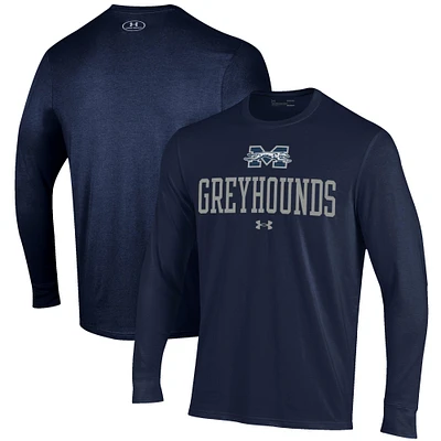 Men's Under Armour Navy Moravian Greyhounds Performance Long Sleeve T-Shirt
