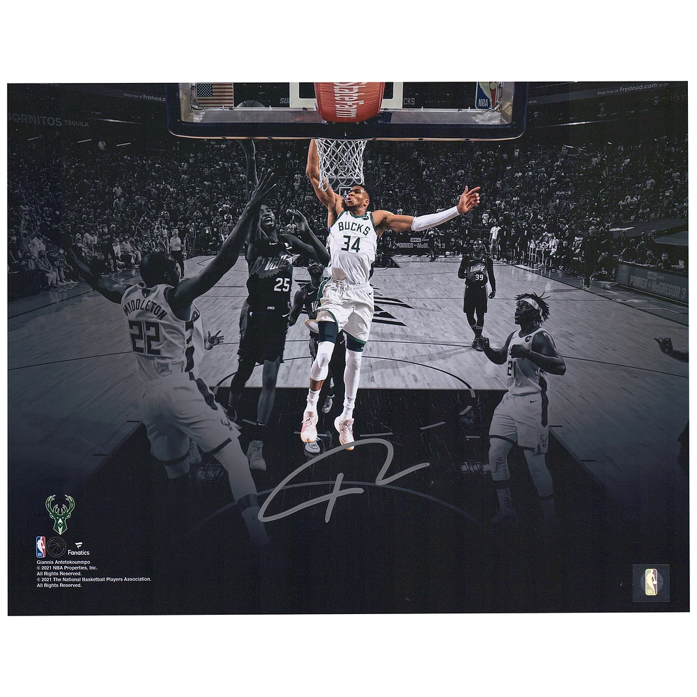 Giannis Antetokounmpo Milwaukee Bucks Autographed 11" x 14" Dunk Spotlight Photograph