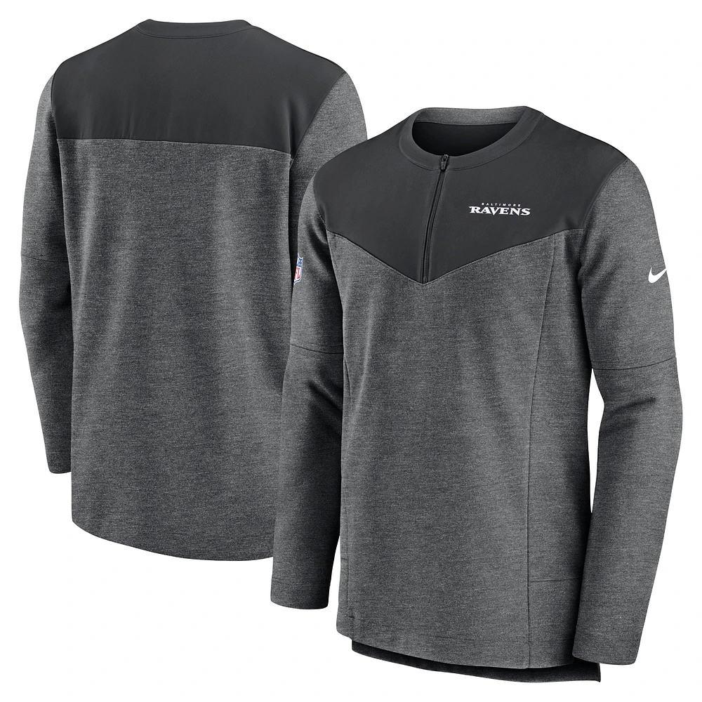 Men's Nike Charcoal Baltimore Ravens Sideline Lockup Performance Quarter-Zip Top