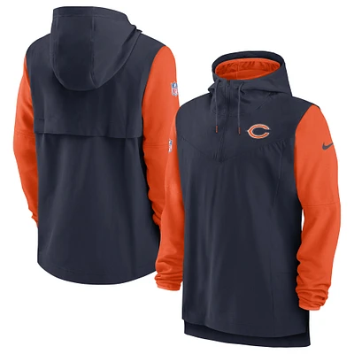 Men's Nike Navy/Orange Chicago Bears Sideline Player Quarter-Zip Hoodie