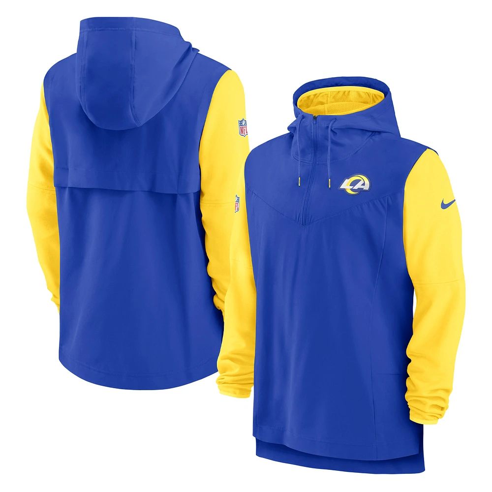 Men's Nike Royal/Gold Los Angeles Rams Sideline Player Quarter-Zip Hoodie Jacket