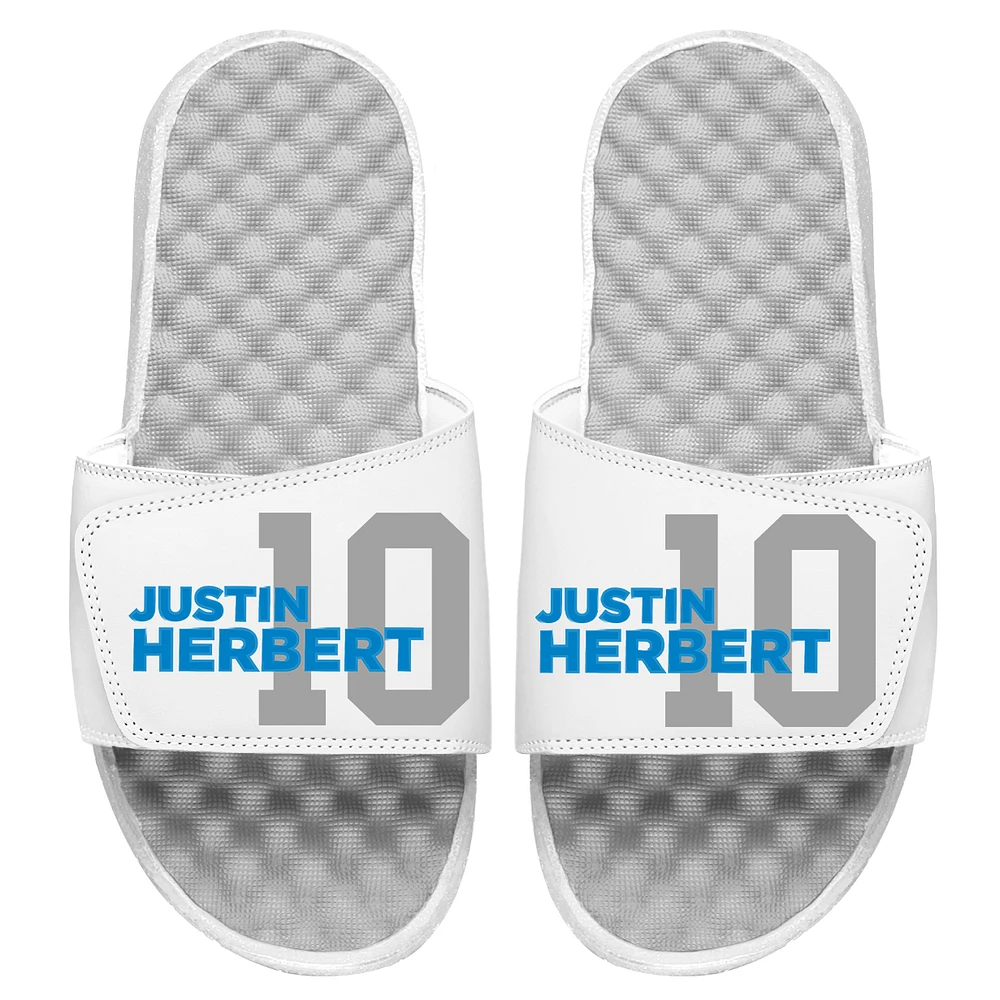 Men's ISlide Justin Herbert White NFLPA Number Fan Slide Sandals