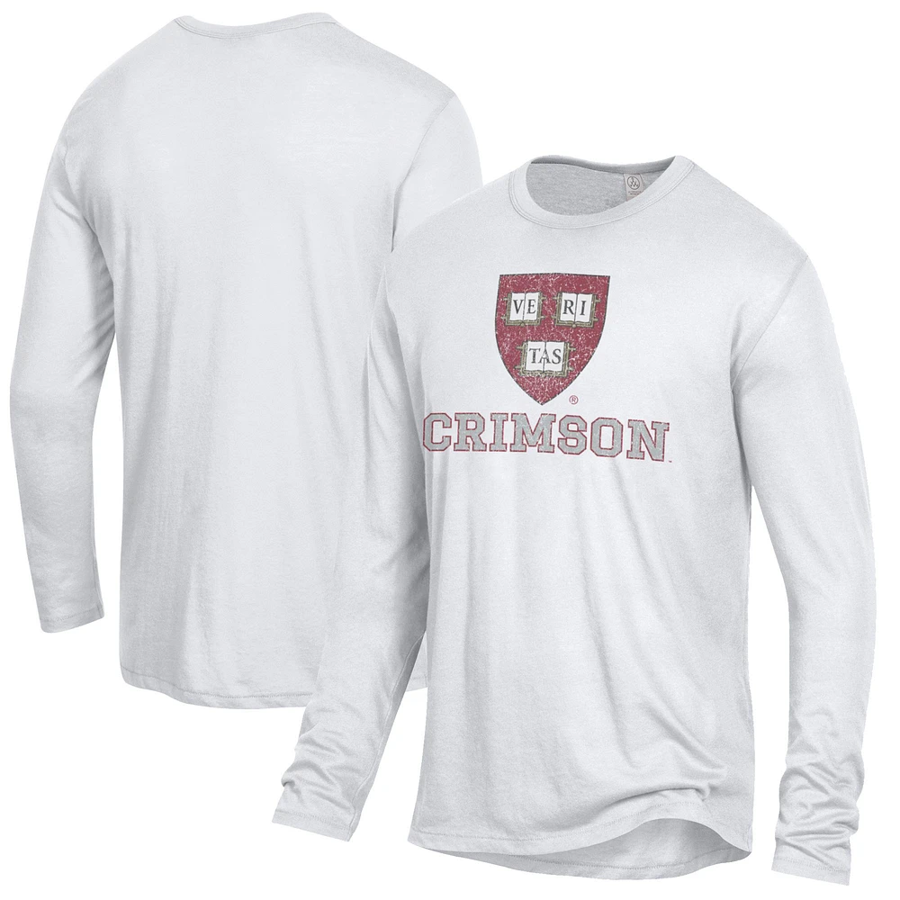 Men's White Harvard Crimson Keeper Long Sleeve T-Shirt