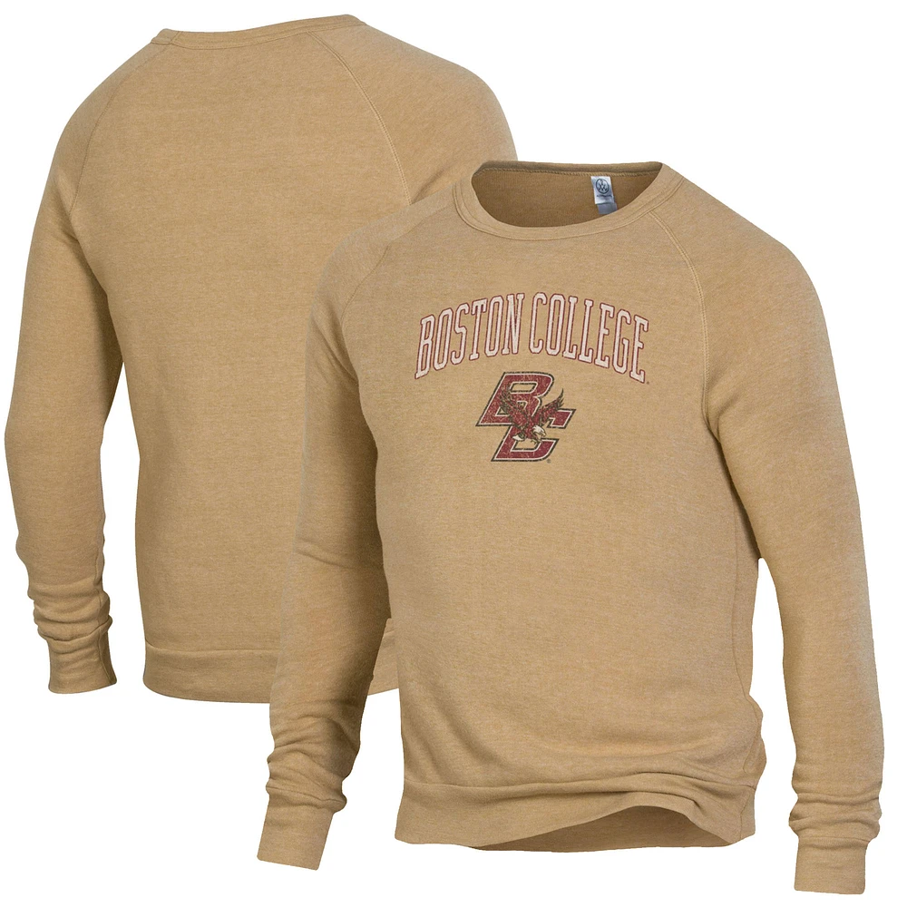 Men's Heathered Gold Boston College Eagles The Champ Tri-Blend Pullover Sweatshirt