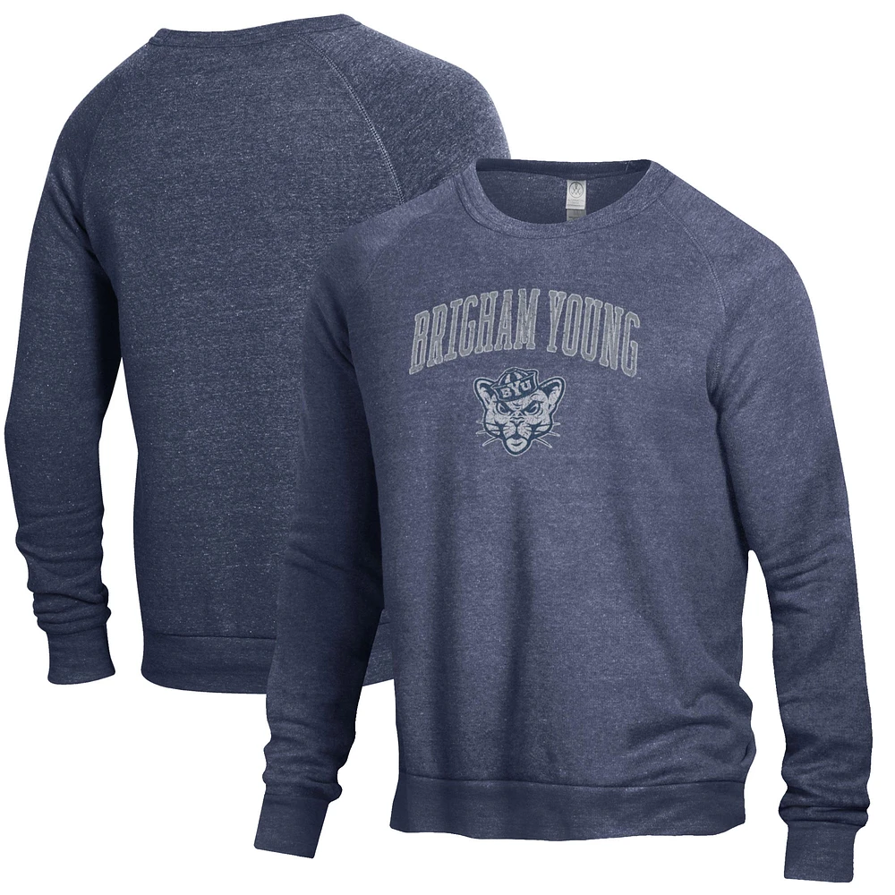 Men's Heathered Navy BYU Cougars The Champ Tri-Blend Pullover Sweatshirt