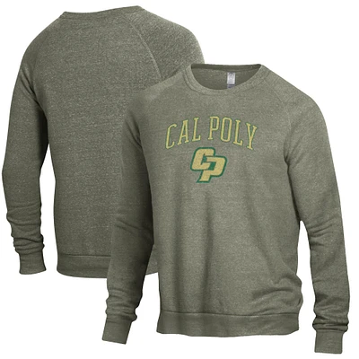 Men's Heathered Forest Green Cal Poly Mustangs The Champ Tri-Blend Pullover Sweatshirt