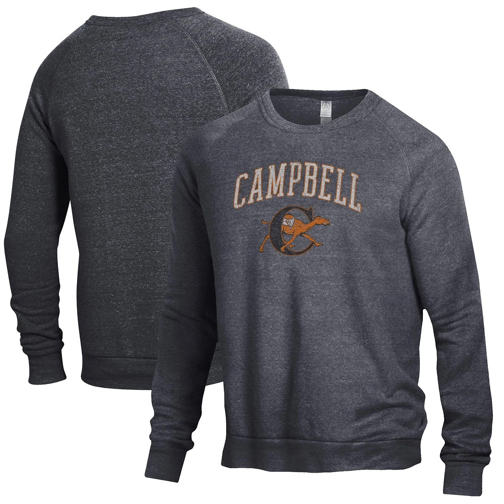 Men's Heathered Black Campbell Fighting Camels The Champ Tri-Blend Pullover Sweatshirt
