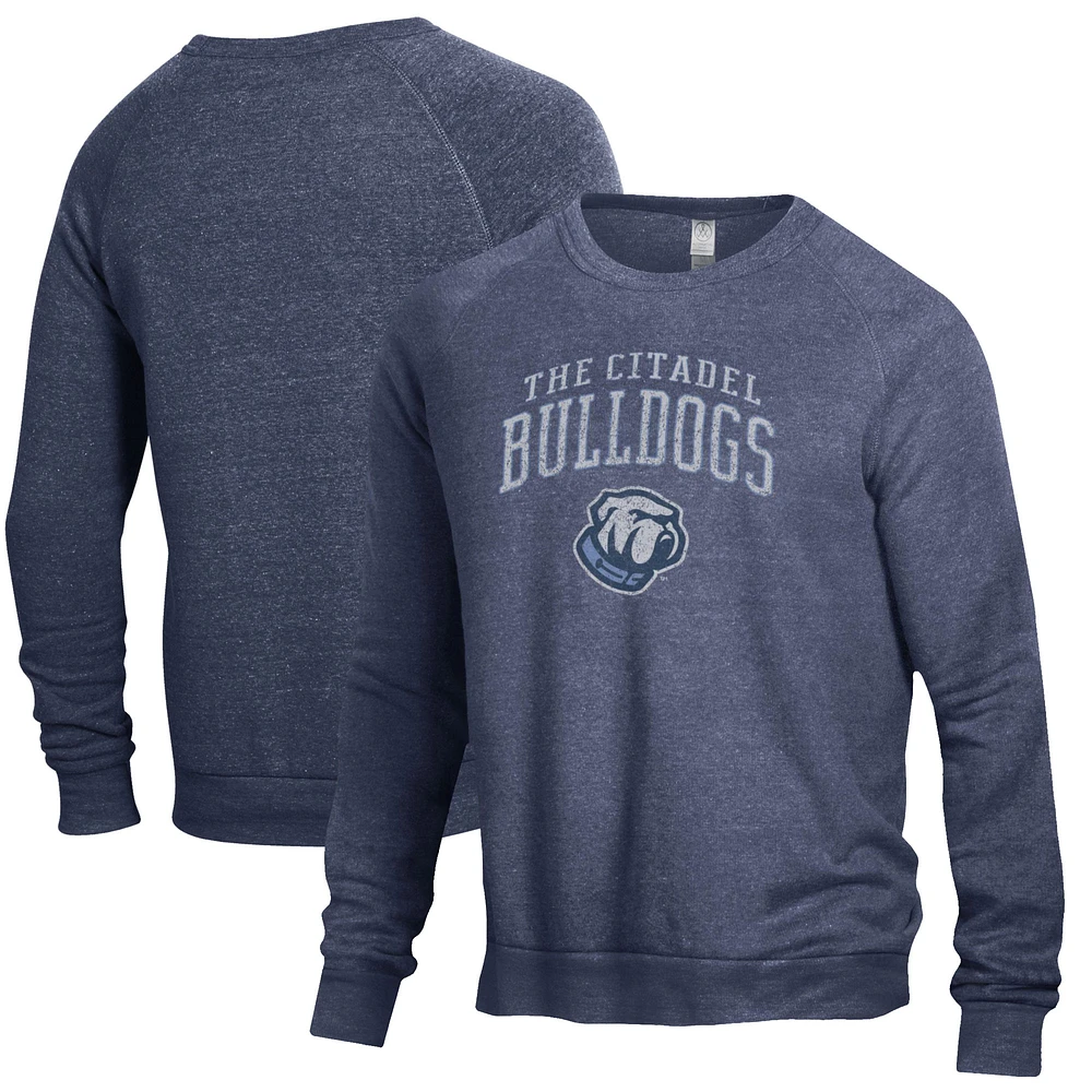 Men's Heathered Navy Citadel Bulldogs The Champ Tri-Blend Pullover Sweatshirt