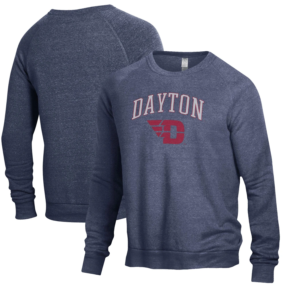 Men's Heathered Navy Dayton Flyers The Champ Tri-Blend Pullover Sweatshirt