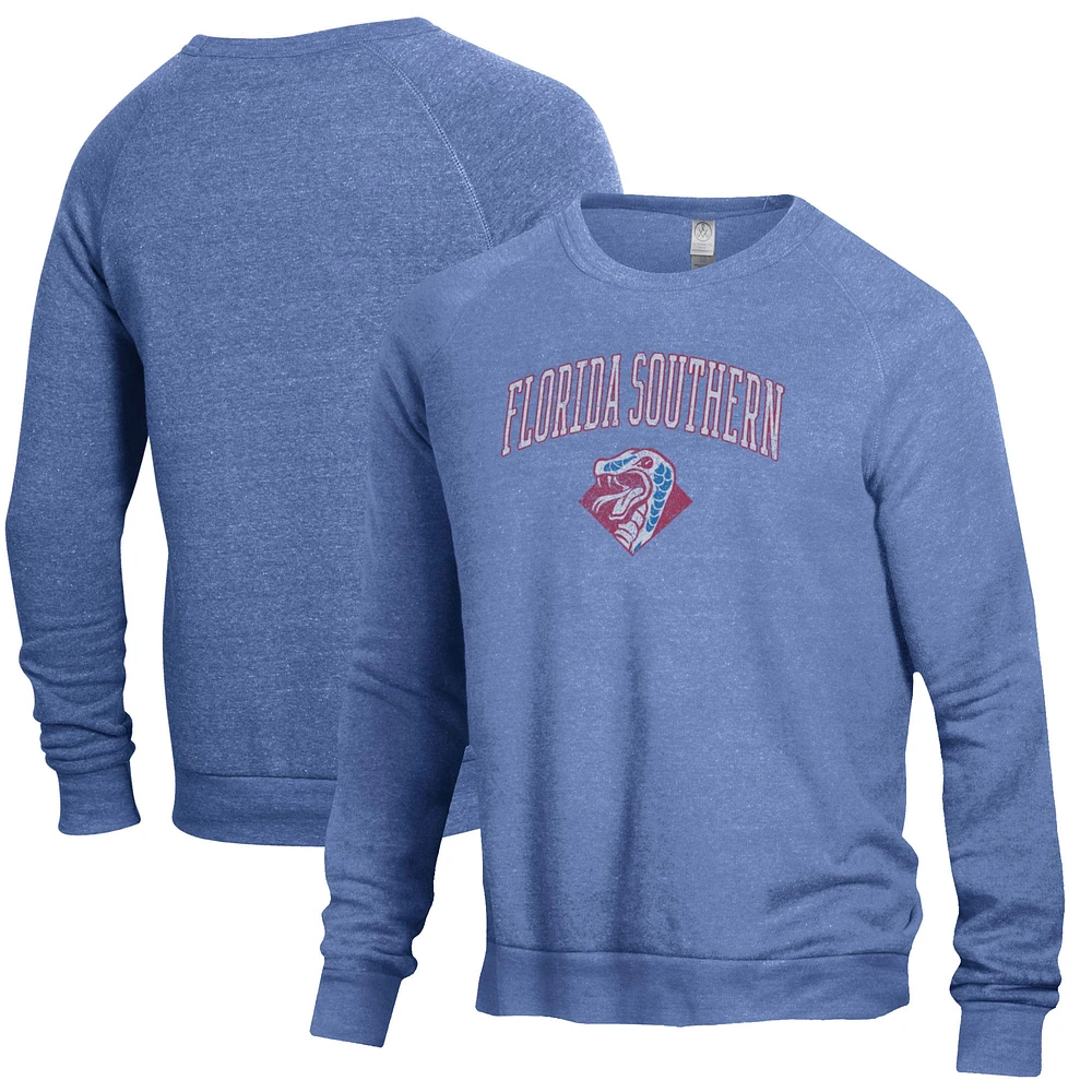 Men's Heathered Blue Florida Southern Moccasins The Champ Tri-Blend Pullover Sweatshirt