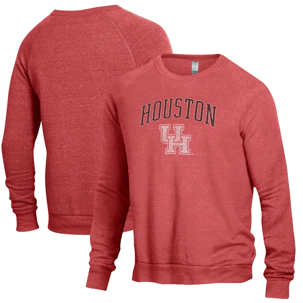 Men's Heathered Red Houston Cougars The Champ Tri-Blend Pullover Sweatshirt