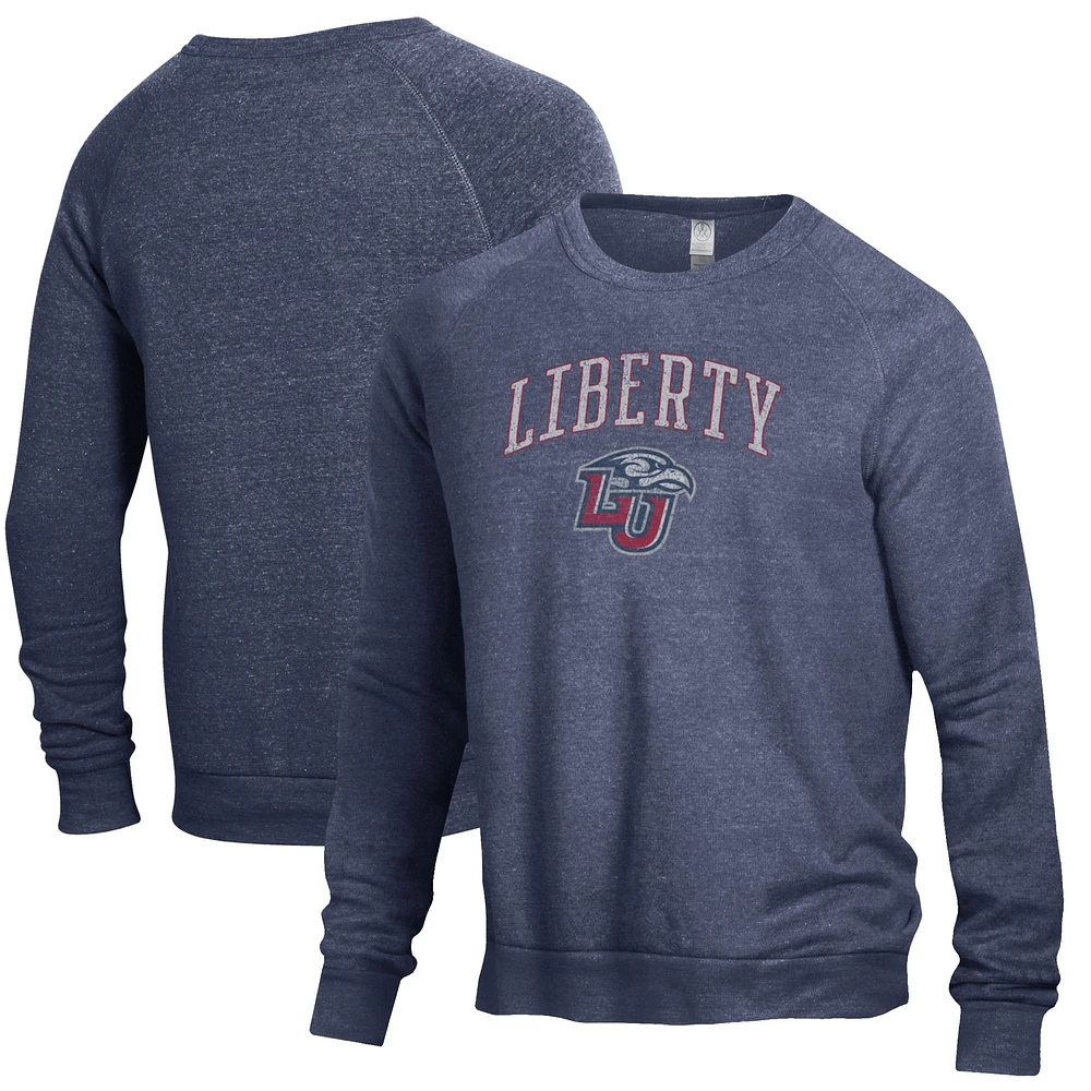 Men's Heathered Navy Liberty Flames The Champ Tri-Blend Pullover Sweatshirt