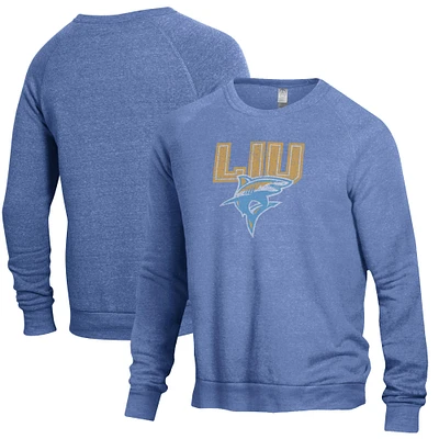 Men's Heathered Blue LIU Sharks The Champ Tri-Blend Pullover Sweatshirt