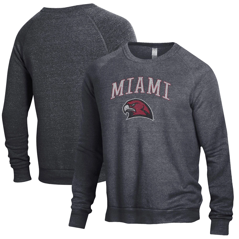 Men's Heathered Black Miami University RedHawks The Champ Tri-Blend Pullover Sweatshirt