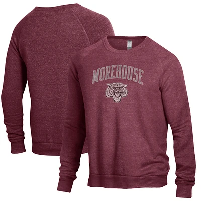 Men's Heathered Maroon Morehouse Tigers The Champ Tri-Blend Pullover Sweatshirt