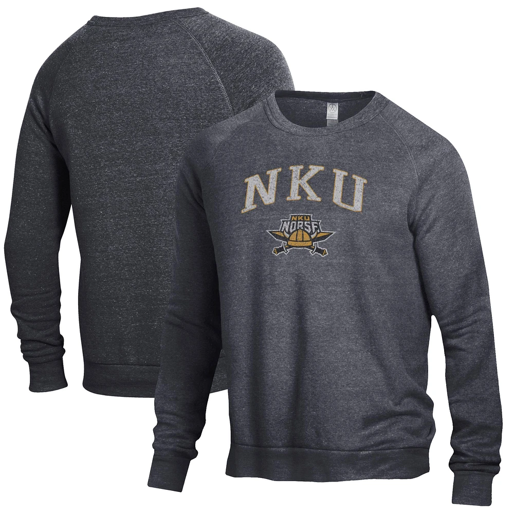 Men's Heathered Black Northern Kentucky University Norse The Champ Tri-Blend Pullover Sweatshirt