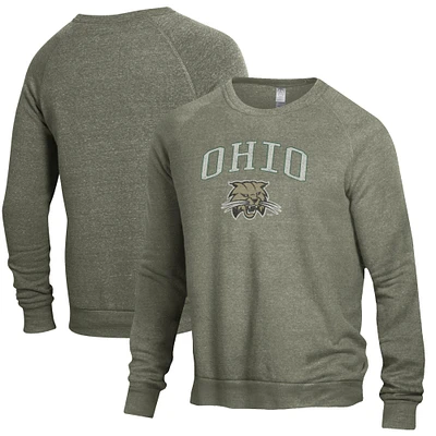 Men's Heathered Green Ohio Bobcats The Champ Tri-Blend Pullover Sweatshirt