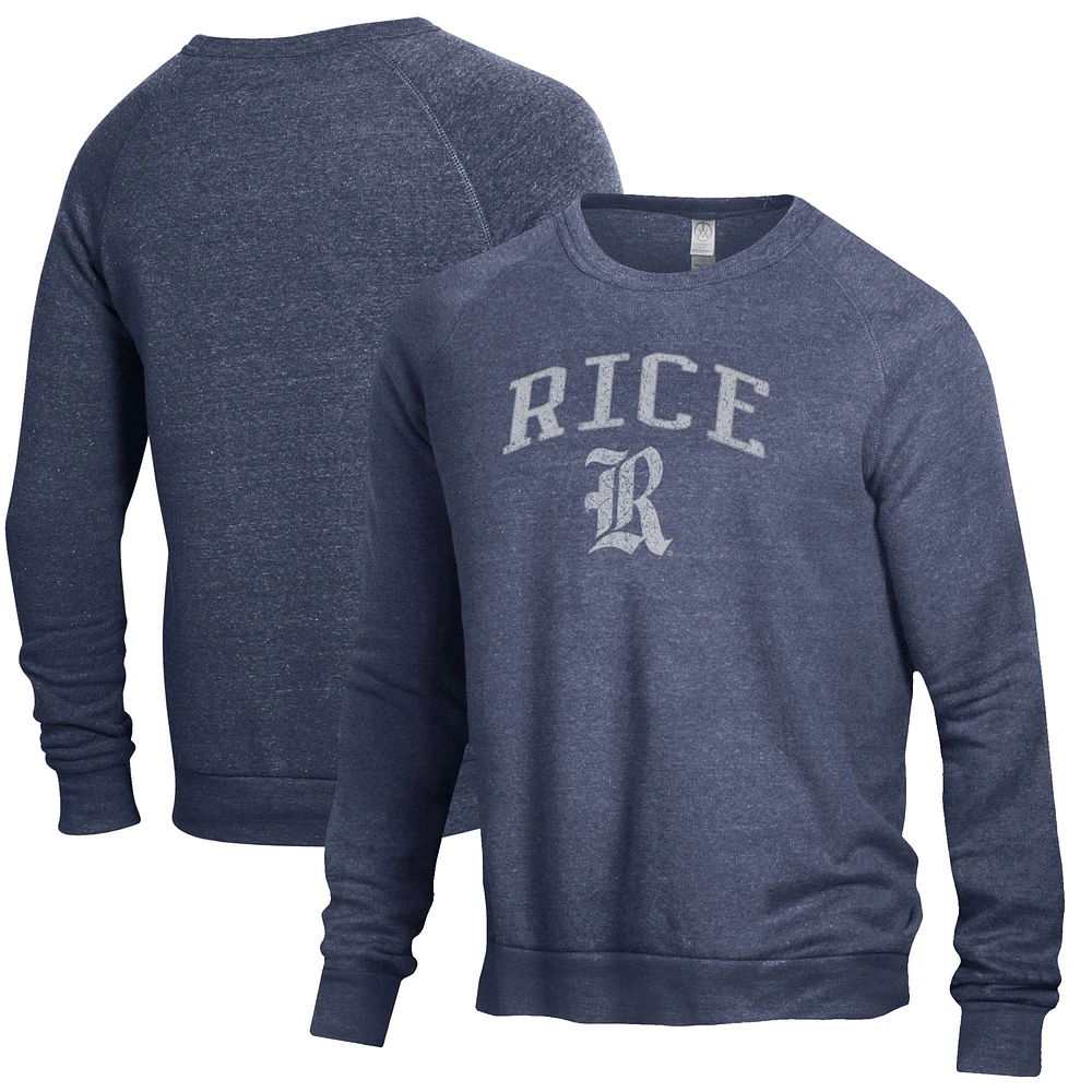 Men's Heathered Navy Rice Owls The Champ Tri-Blend Pullover Sweatshirt