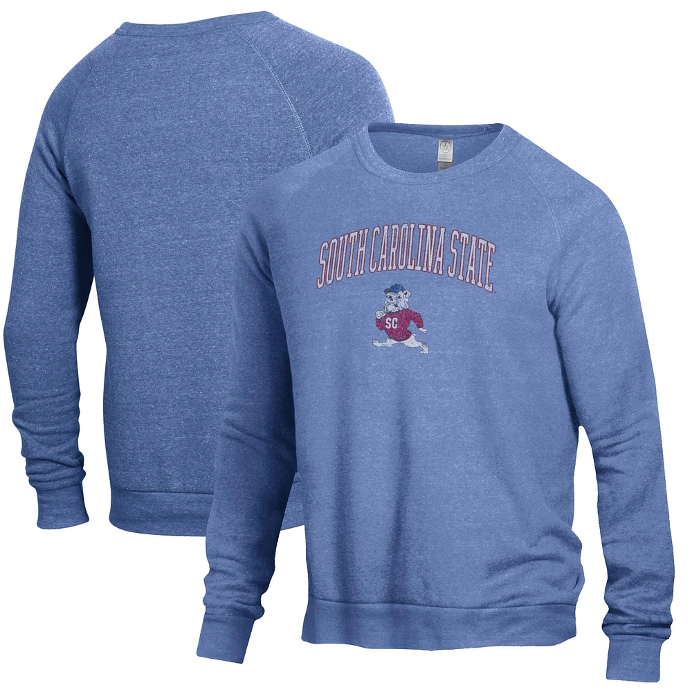 Men's Heathered Blue South Carolina State Bulldogs The Champ Tri-Blend Pullover Sweatshirt