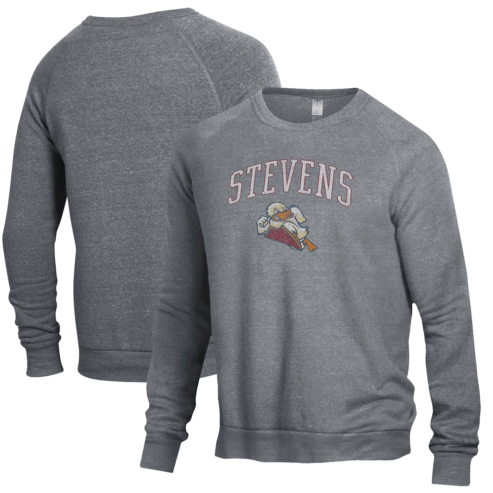 Men's Heathered Gray Stevens Institute of Technology Ducks The Champ Tri-Blend Pullover Sweatshirt