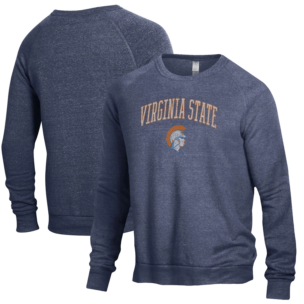 Men's Heathered Navy Virginia State Trojans The Champ Tri-Blend Pullover Sweatshirt