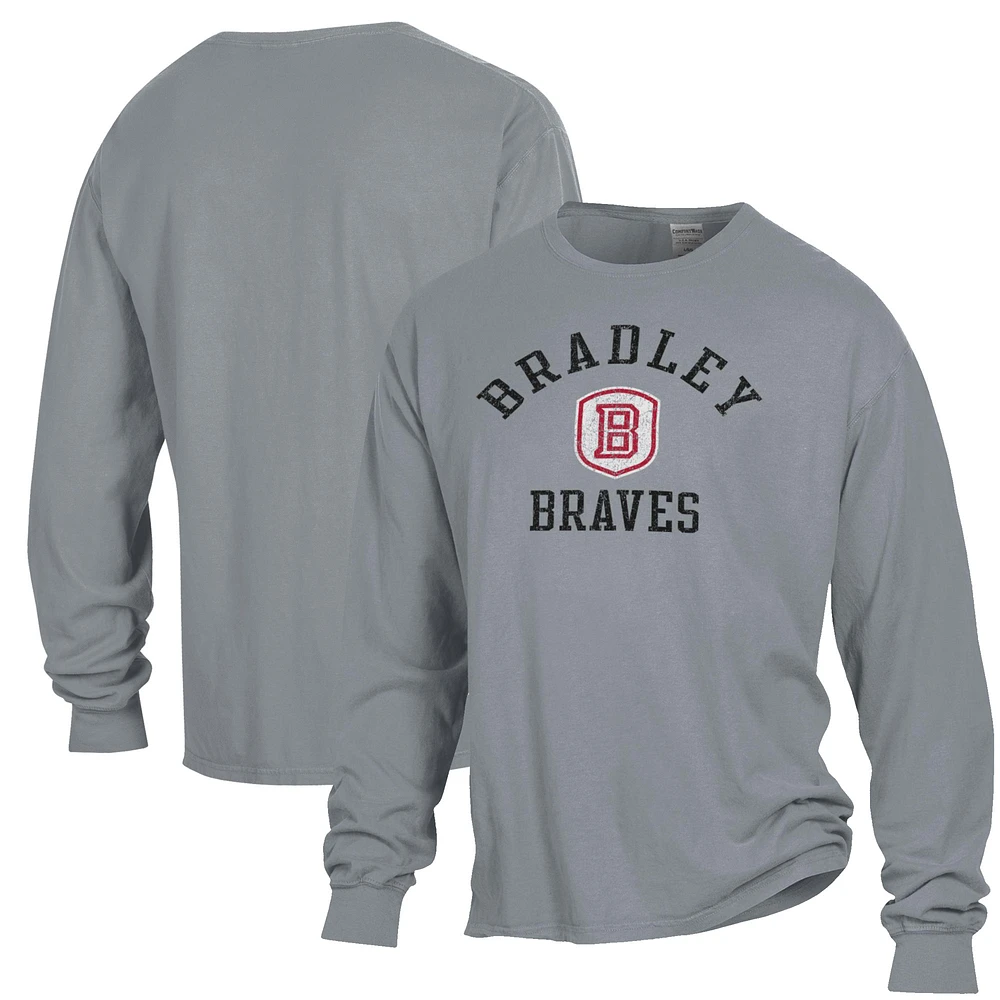 Men's ComfortWash Gray Bradley Braves Arch Logo Garment Dyed Long Sleeve T-Shirt