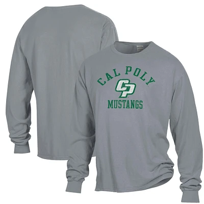 Men's ComfortWash Gray Cal Poly Mustangs Arch Logo Garment Dyed Long Sleeve T-Shirt