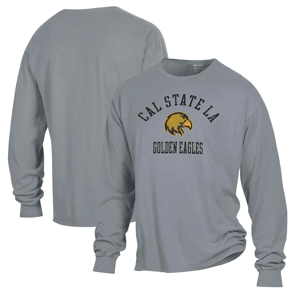 Men's ComfortWash Gray Cal State L.A. Golden Eagles Arch Logo Garment Dyed Long Sleeve T-Shirt