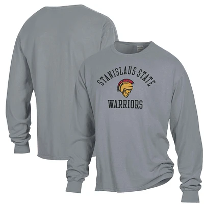 Men's ComfortWash Gray Cal State Stanislaus Warriors Arch Logo Garment Dyed Long Sleeve T-Shirt