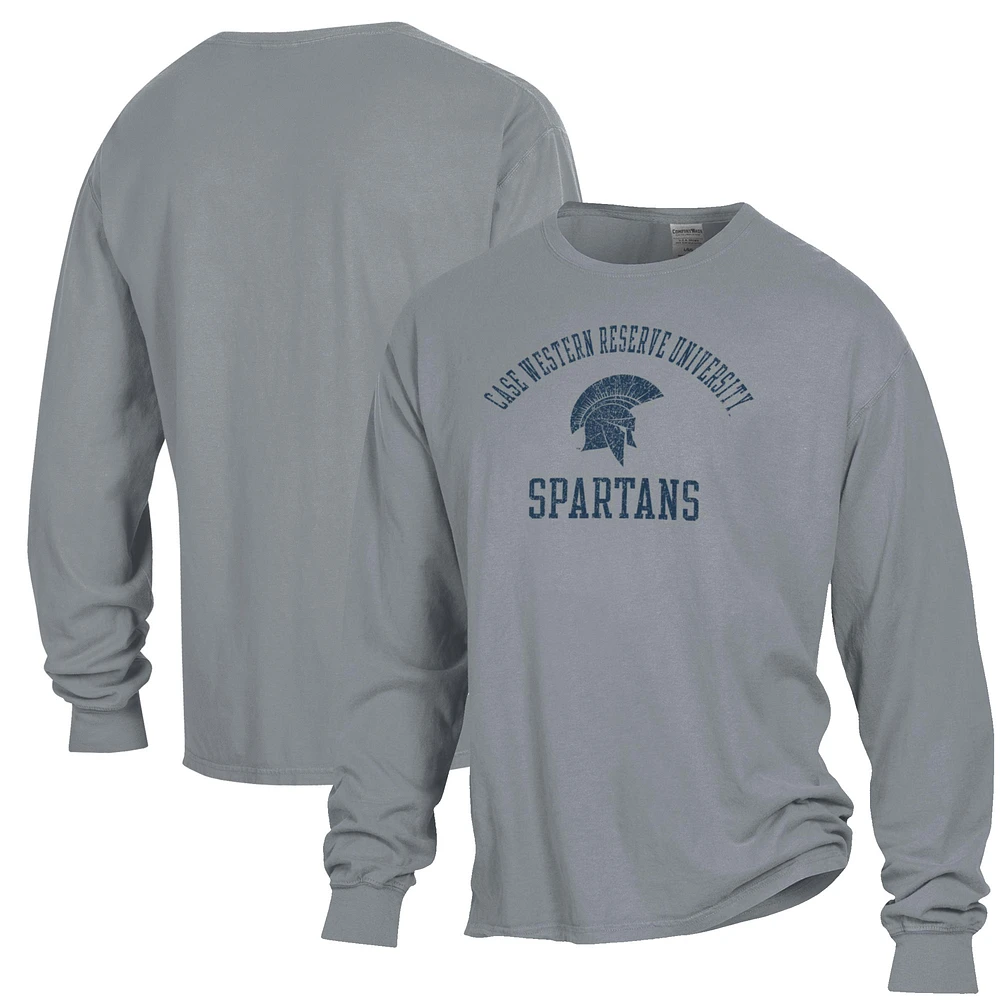 Men's ComfortWash Gray Case Western Reserve University Arch Logo Garment Dyed Long Sleeve T-Shirt