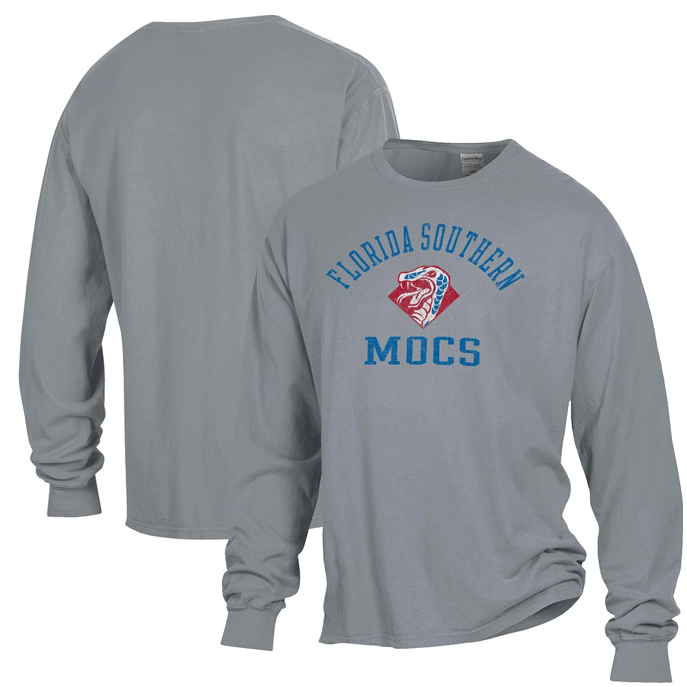 Men's ComfortWash Gray Florida Southern Moccasins Arch Logo Garment Dyed Long Sleeve T-Shirt