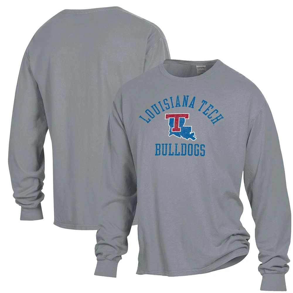 Men's ComfortWash Gray Louisiana Tech Bulldogs Arch Logo Garment Dyed Long Sleeve T-Shirt