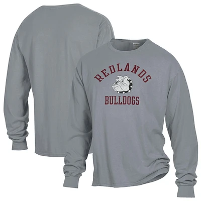 Men's ComfortWash Gray University of Redlands Bulldogs Arch Logo Garment Dyed Long Sleeve T-Shirt