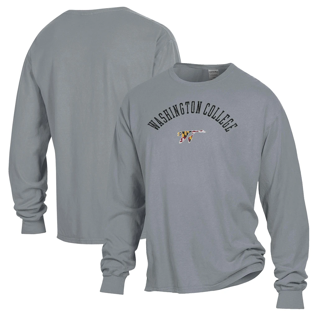 Men's ComfortWash Gray Washington College Shoremen Arch Logo Garment Dyed Long Sleeve T-Shirt