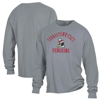 Men's ComfortWash Gray Youngstown State Penguins Arch Logo Garment Dyed Long Sleeve T-Shirt