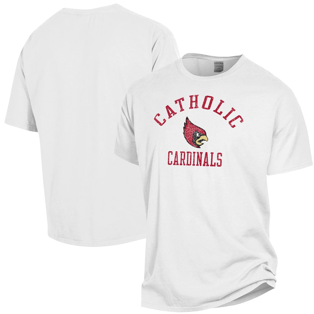 Men's ComfortWash White Catholic University Cardinals Arch Logo Garment Dyed T-Shirt