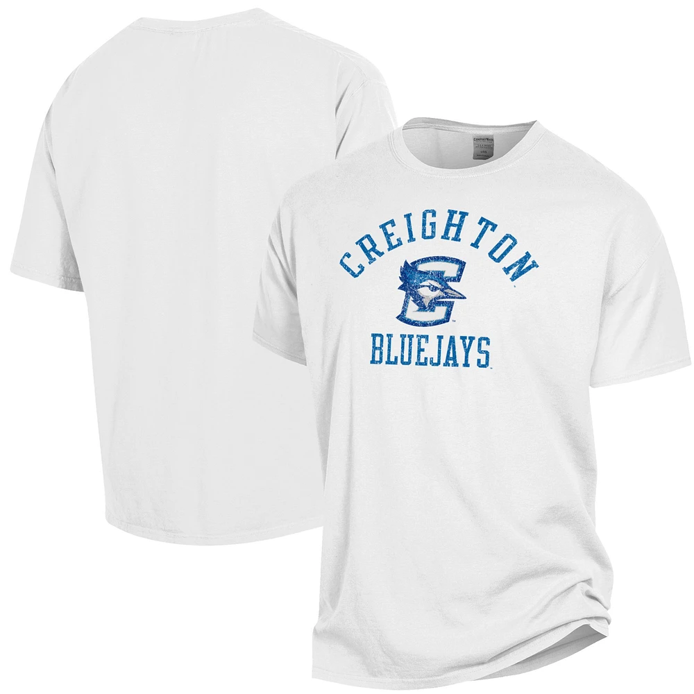 Men's ComfortWash White Creighton Bluejays Arch Logo Garment Dyed T-Shirt