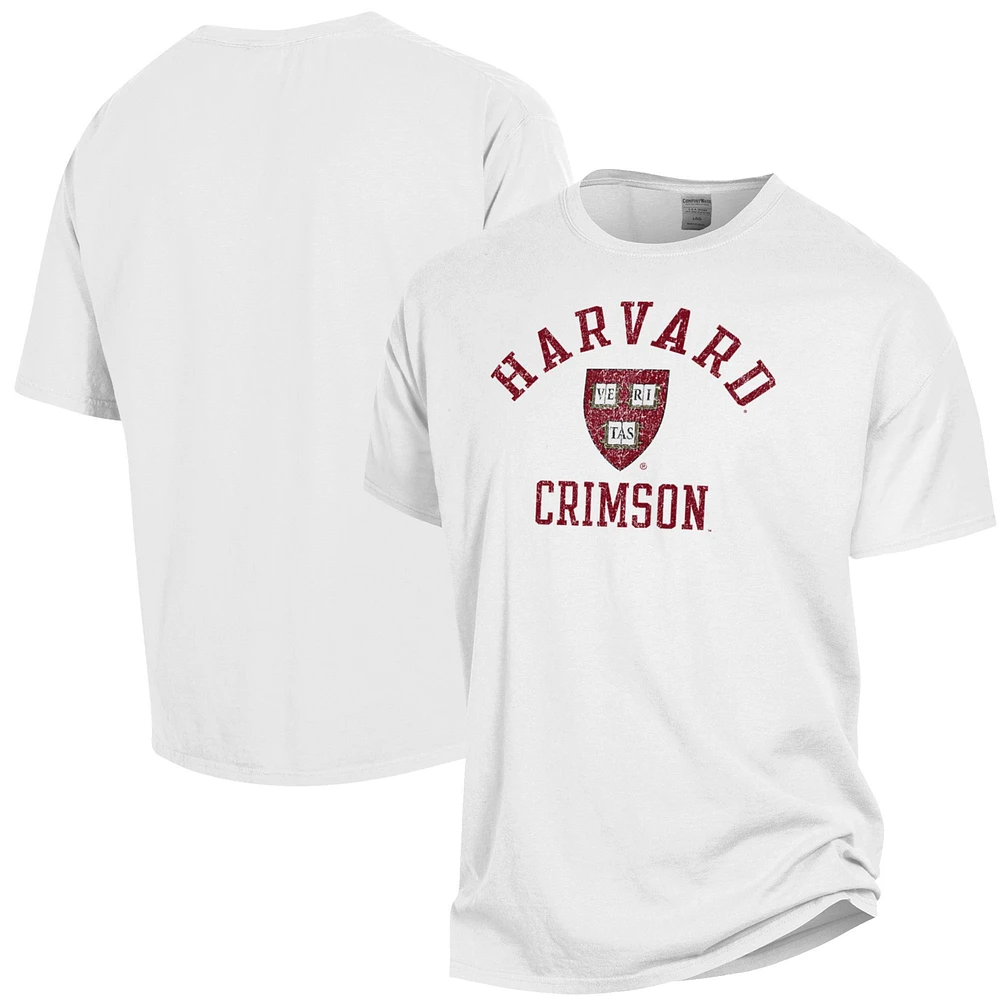 Men's ComfortWash White Harvard Crimson Arch Logo Garment Dyed T-Shirt