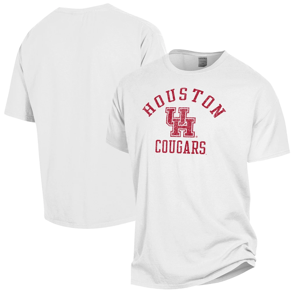 Men's ComfortWash White Houston Cougars Arch Logo Garment Dyed T-Shirt