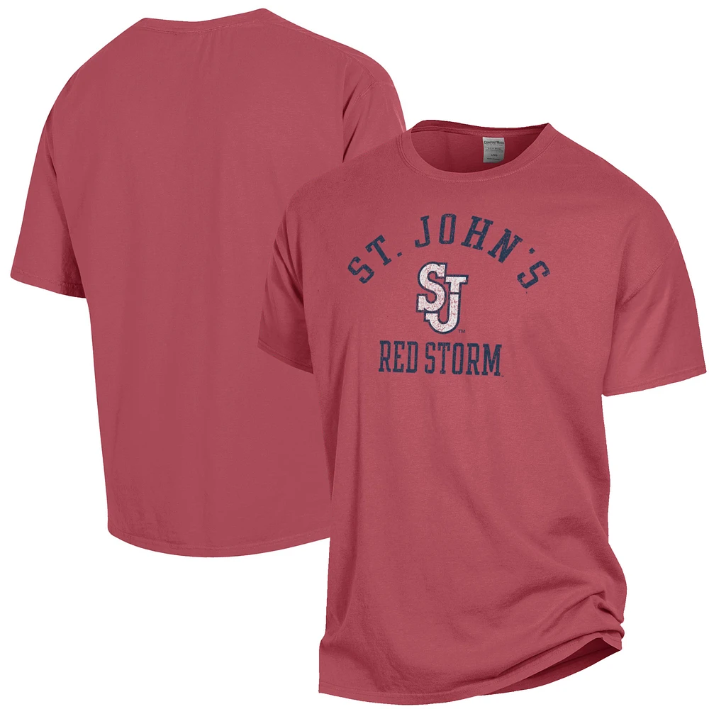 Men's ComfortWash Red St. John's Storm Arch Logo Garment Dyed T-Shirt
