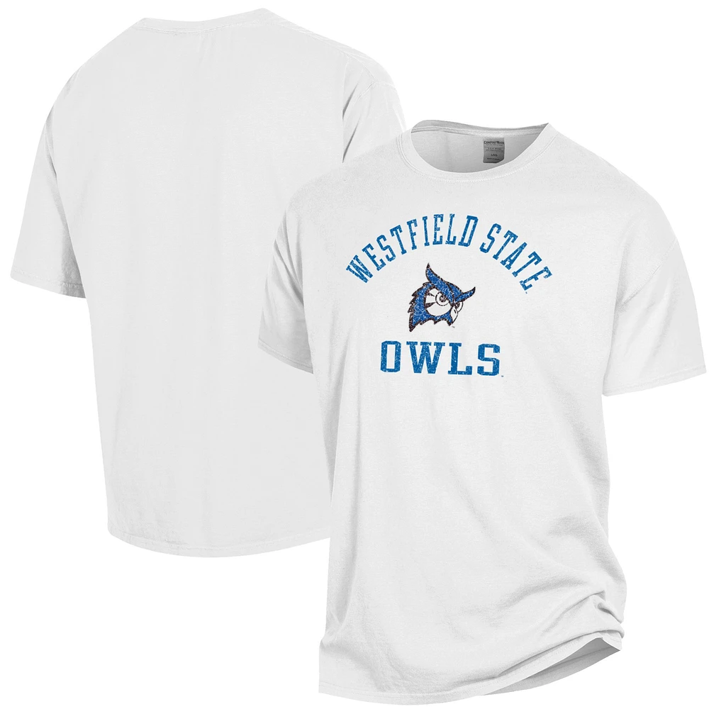 Men's ComfortWash White Westfield State Owls Arch Logo Garment Dyed T-Shirt