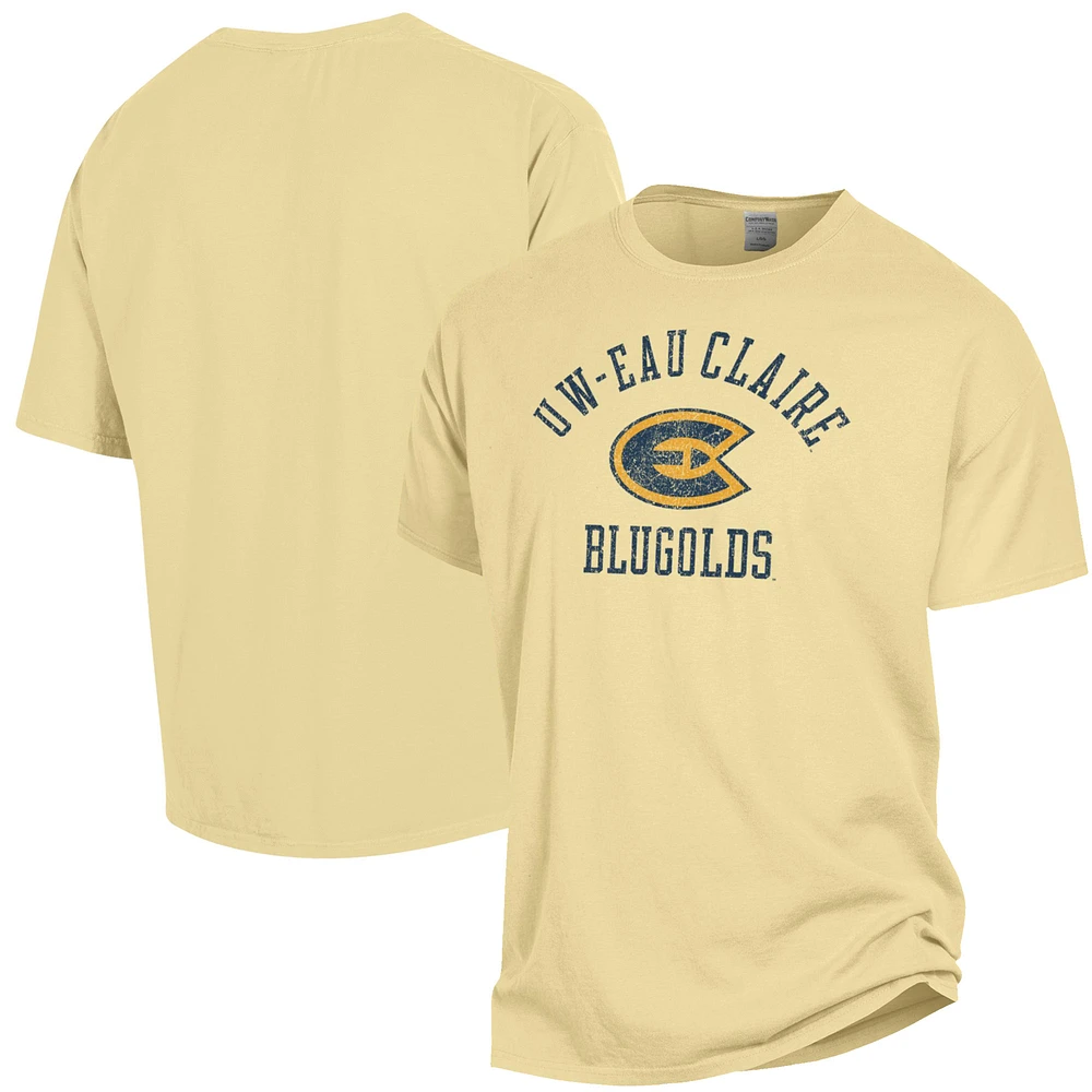 Men's ComfortWash Gold Wisconsin Eau Claire Blugolds Arch Logo Garment Dyed T-Shirt
